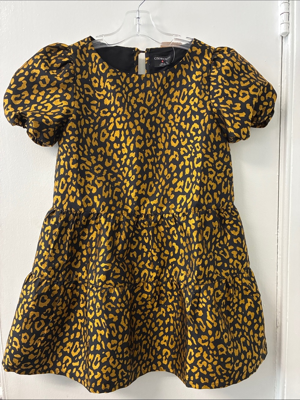 Crewcuts Black and Gold Leopard Print Puff-Sleeve Dress